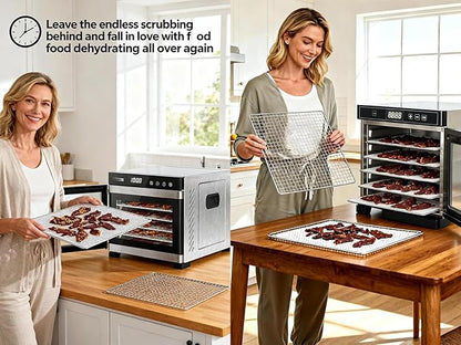 Non-Stick Silicone Dehydrator Liners: 15x15 inch for Excalibur BPA-Free Easy Clean Reusable Mesh Sheets for Healthy Snacks 10-Pack