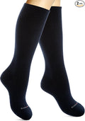 Cotton Compression Socks for Women & Men. 15-20 mmHg Support Knee-High Navy Blue S/M