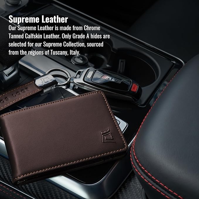 Kings Loot Wallet for Men | Minimalist Slim RFID Blocking Leather Design with Cash Pocket & Card Pull Strap | Holds 1-15 Cards | Stylish & Durable Wallets (Umber)