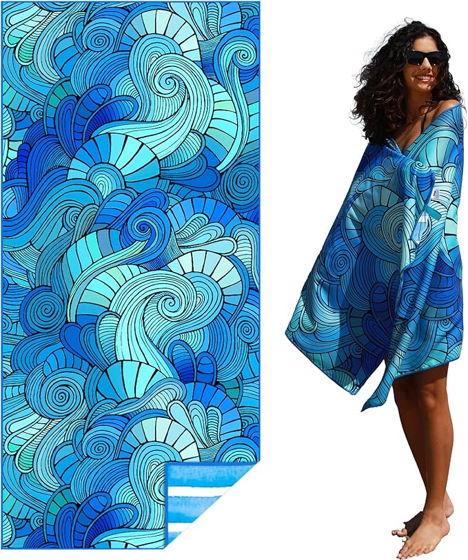 Microfiber Thin Lightweight Flat Beach Towel Sand Free Quick Dry Absorbent Compact Towels for Swimming Pool Camping Beach Accessories Large Easy Pack Travel Things for Vacation Essentials Adult Gift