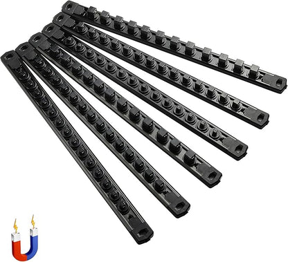 ALOANES 6-Piece Magnetic Socket Organizer, Heavy Duty Aluminum Socket Rails Organizer, 360° Swivel Clips Socket Holder Kit for Tool Box, 1/2, 3/8, 1/4-Inch Socket Holder x 80 Clips (Black)