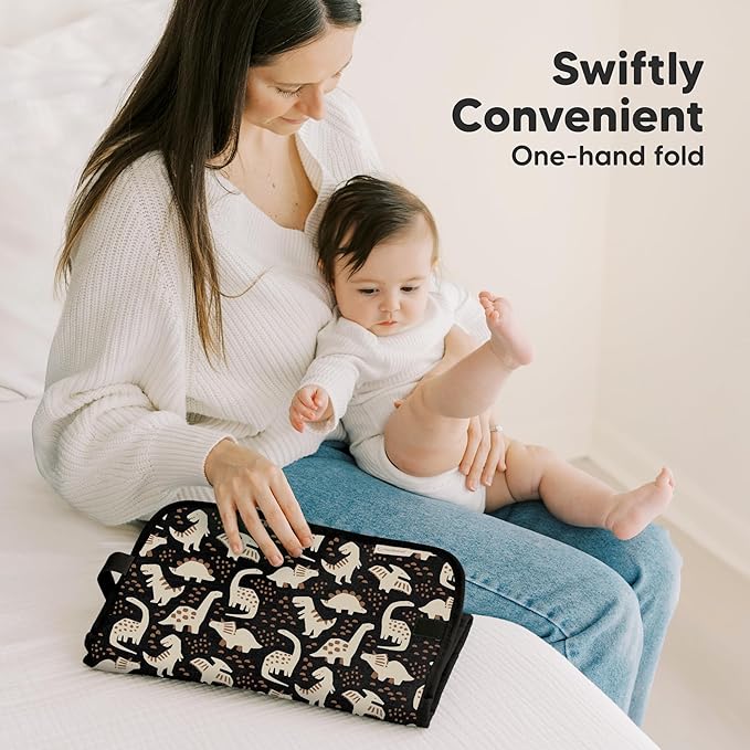 KeaBabies Portable Diaper Changing Pad, Easy Wipe Clean - Foldable Waterproof Baby Changing Mat for Diaper Bag, Compact, Lightweight, 25x13 Baby Changer Travel Essential, Machine Washable (Pixel)