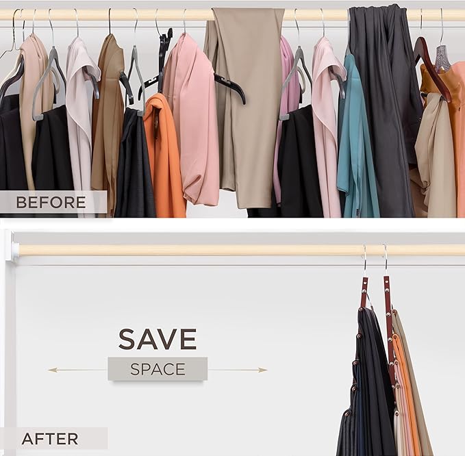 MORALVE Pants Hangers Space Saving - European Beechwood Scarf and Jean Hangers - Closet Organizer and Space Saver Pant Rack, Leggings Hanger, and Scarf Holder with 360° Swivel Hook (1 Pack)