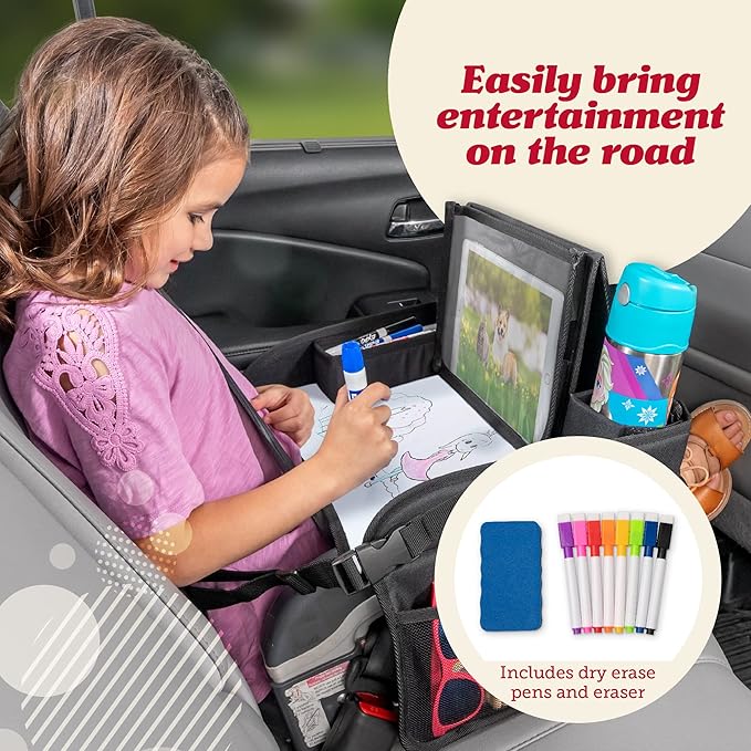 Lusso Gear Kids Travel Tray for Toddlers & Kids - Car Seat Lap Tray for Airplane & Road Trip Activities (Geometric)
