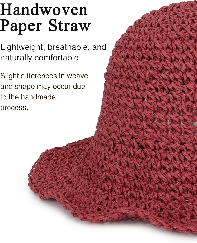 Womens Wide Brim Straw Sun Hat Foldable Floppy Crochet Beach Hat for Summer