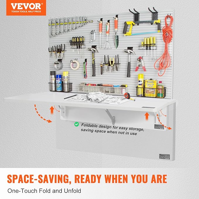 VEVOR Wall Mounted Folding Table, 31.5" x 23.6" Wall Mount Drop Leaf Table, Floating Desk with Iron Bracket for Small Spaces, Home Office Dining Laundry Room Kitchen Bar, White