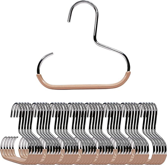 MAWA by Reston Lloyd Scarf, Shawl, Belt, and Accessory Organizer, Non-Toxic Metal Hanger with Grip Coating, Easy Access Open Hook, Model G-1, Space-Saving Design, Set of 40, Latte