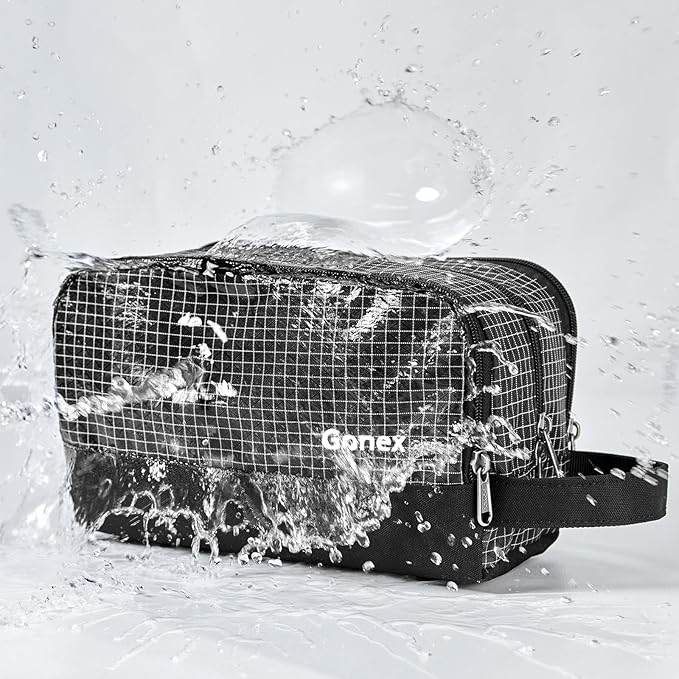 Gonex Travel Toiletry Bag Nylon, Dopp Kit Shaving Bag Toiletry Organizer Check Patten (Black)