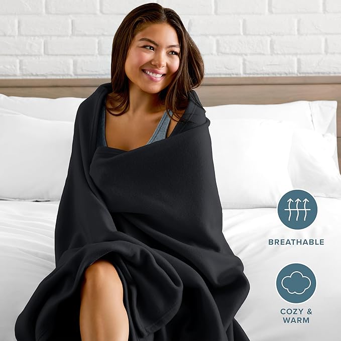 Bare Home Polar Fleece Blanket - Full/Queen - Black - Warm & Cozy - Premium Fleece - Throw for Bed, Sofa, Camping, Travel and Cold Nights - Lightweight Blanket (Full/Queen, Black)