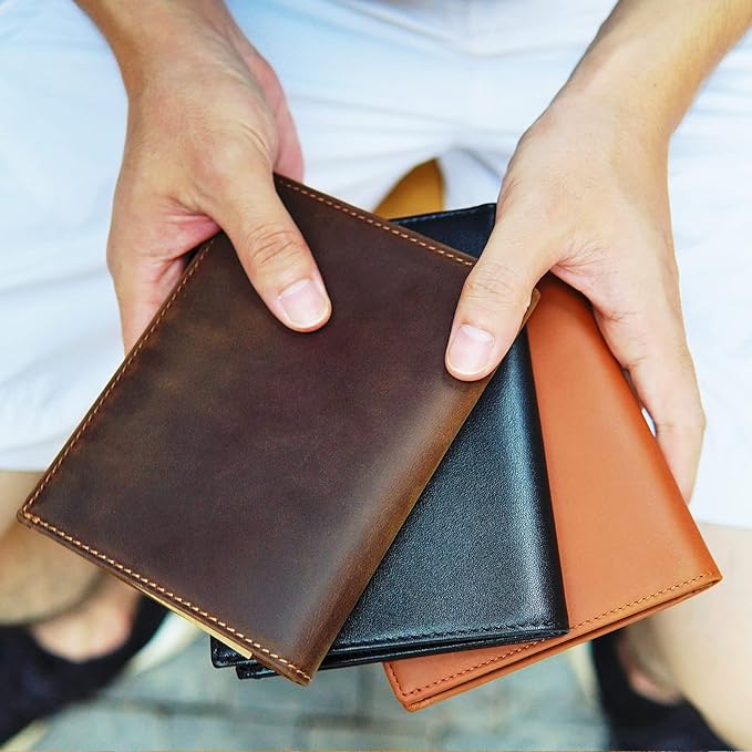 Polare RFID Blocking Napa Leather Passport Holder Travel Wallet For Men and Women (Black)