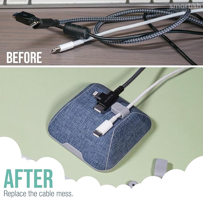 Smartish® Magnetic Cord Holder - Cable Wrangler Organizer with Magnet Clips for Charger Management on Desktop, Nightstand, or Side Table for All Cables, USB-C, Lightning Cables - Blue Jeanie