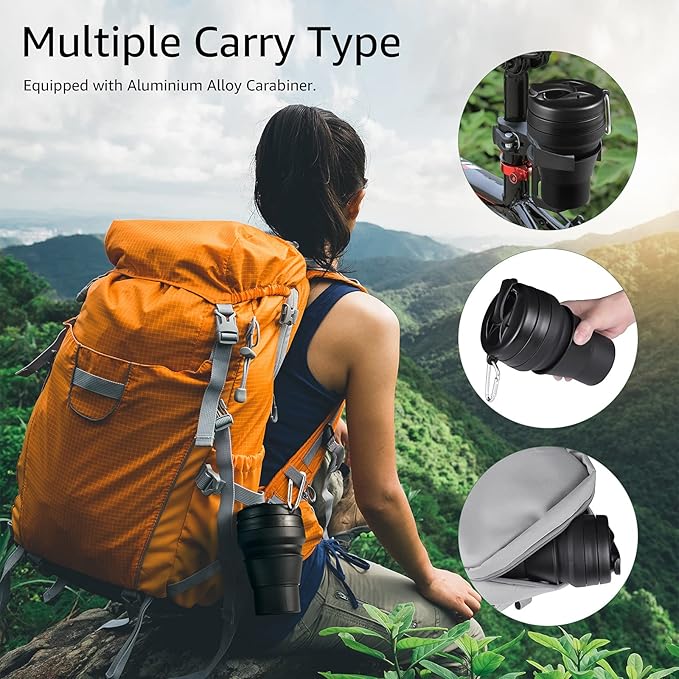 Collapsible Coffee Cup, 20 OZ 600ml Silicone Travel Folding Cup, Leak Proof BPA Free Portable Cup, Travel mug with Lids for Camping hiking (20OZ)
