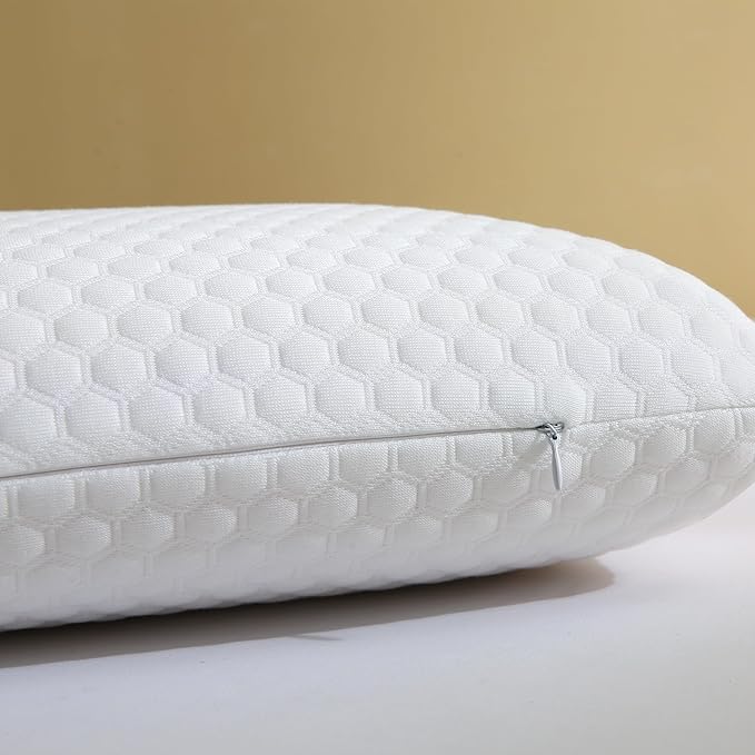 Memory Foam Bed Pillows, Pillow for Side and Back Sleeper, Pillow for Neck Pain Relief, Washable Removable Cover, Soft, White (Queen)
