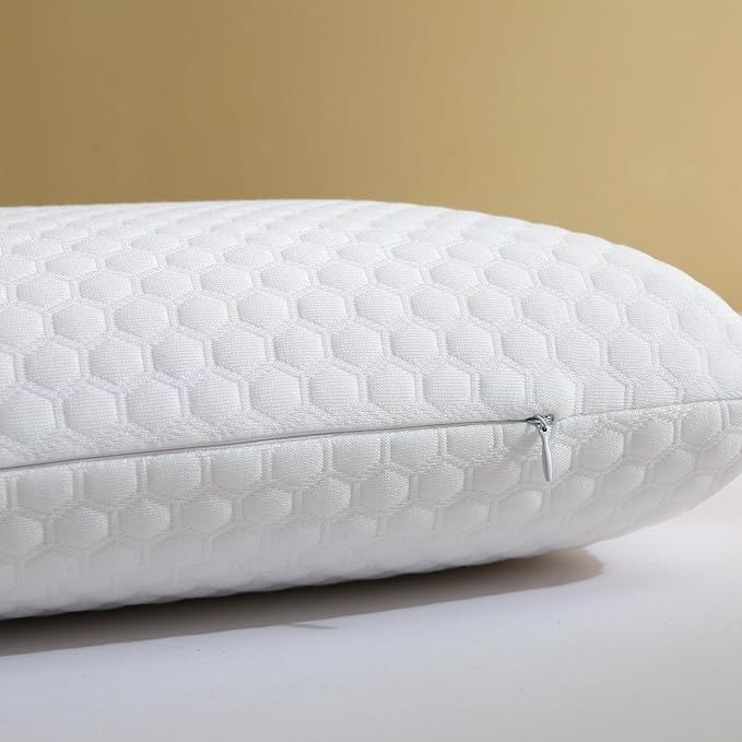 Memory Foam Bed Pillows, Pillow for Side and Back Sleeper, Pillow for Neck Pain Relief, Washable Removable Cover, Soft, White (Standard)