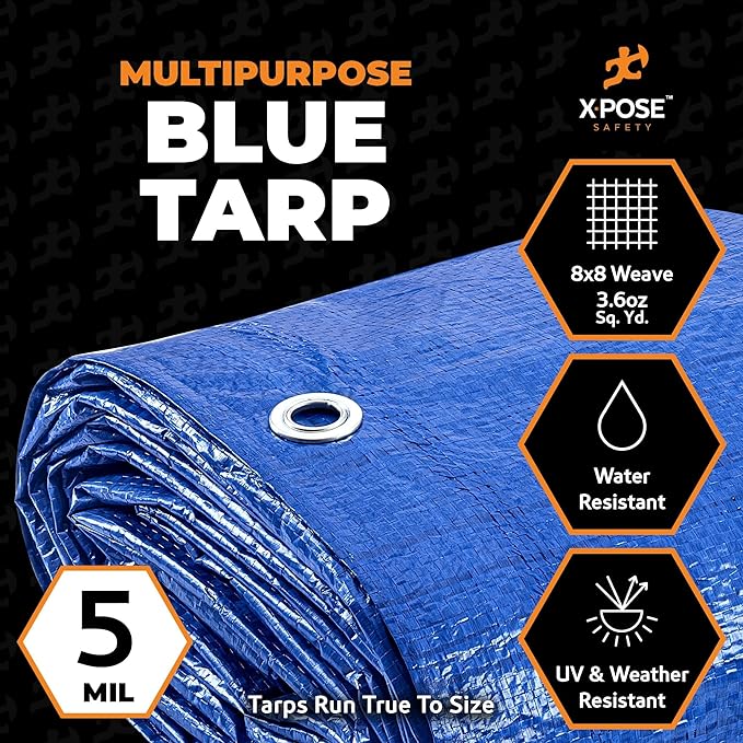 Better Blue Poly Tarp 25' x 40' - Multipurpose Protective Cover - Lightweight, Durable, Waterproof, Weather Proof - 5 Mil Thick Polyethylene - by Xpose Safety