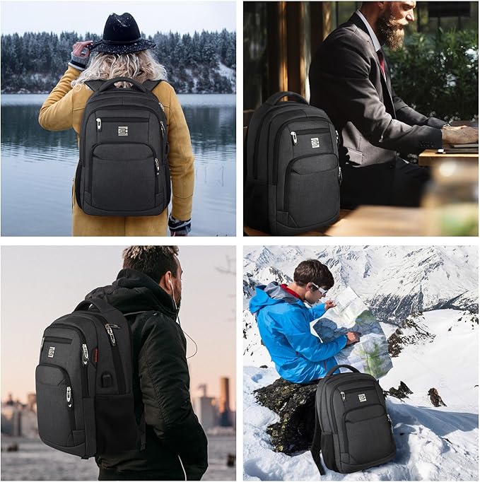 17 Inch Laptop Backpack, Business Anti Theft Slim Durable Laptops Backpack with USB Charging Port, Water Resistant College Computer Bag Gifts for Men & Women Fits 15.6 Inch Notebook-Black