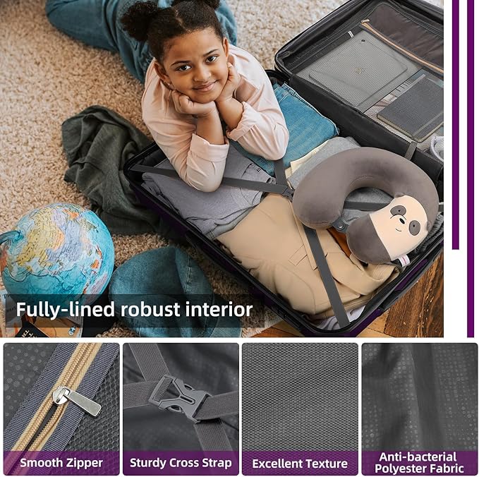 LEAVES KING LARVENDER Luggage Sets 5 Piece, Expandable(Only 24"&28") PP Suitcase with Spinner Wheels, Durable Luggage Sets Clearance Carry On Luggage Suitcase Set For Women Men, Purple