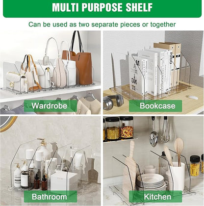 Bag & Purse Organizer for Closet, 2 Sets Adjustable Clear Handbag Storage Shelf, Plastic Clutch Dividers for Closet Organizers and Storage-Keep Purses upright (2 Sets)