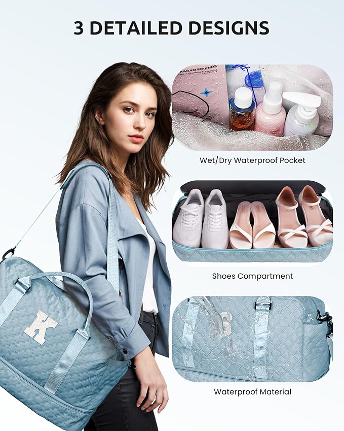 Gifts for Daughter - Personalized Kids Weekender Bag with Shoe Compartment, Monogram Overnight Bag, Travel Bag with Makeup Bag, Sister, Friend, Girlfriend Gifts (Letter M)