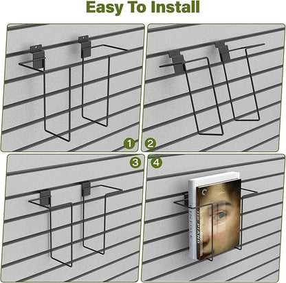 6 Pair Literature Display for Slatwall, Adjustable Magazine Holder for Slat Wall, Metal Slatwall Accessories for Exhibitions, Perfect for Organizing Books, Magazines, and Brochures