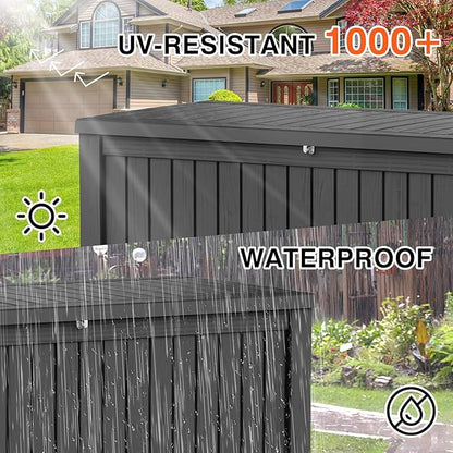 200 Gallon Deck Box, Resin Outdoor Indoor Waterproof Storage Box, Lockable Storage Box With Handle for Patio Furniture - Garden Tools - Swimming Pool Tools UV Resistant, Black - 200