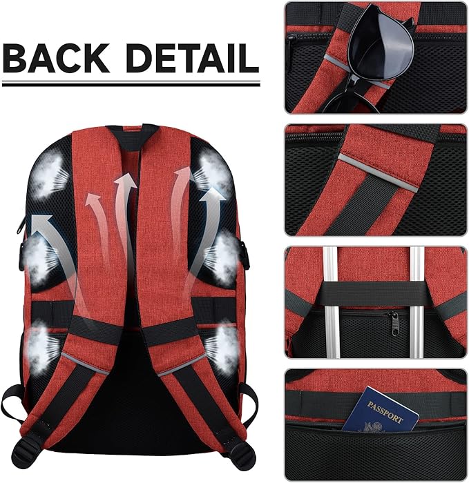 Lapsouno Large Backpack, Travel Laptop Backpack, Carry on Backpack, Sturdy 17 Inch TSA Friendly with USB Port, Water Resistant College School Bag Gifts for Men Women, Wine Red