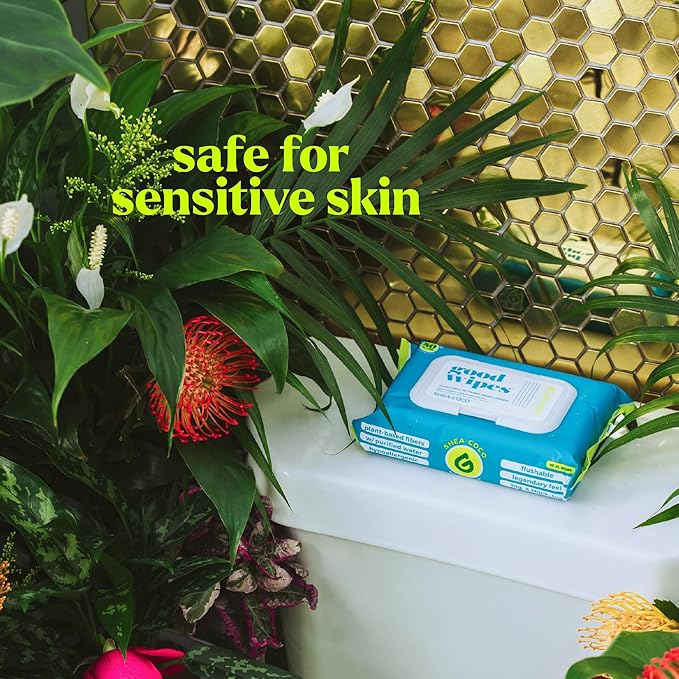 goodwipes Flushable Butt Wipes - Vitamin E & Aloe - Sewer & Septic Safe - Extra Large Adult Wet Wipes For Women & Men - Bathroom Essentials - Shea-Coco, 318 Count (6 Packs + 1 Travel)