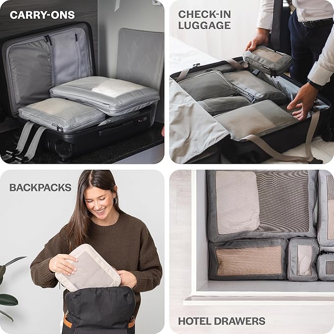 Compression Packing Cubes for Travel - Luggage Organizer Bags - Double Zipper Packing Cubes for Suitcases (6-Pack, Black)