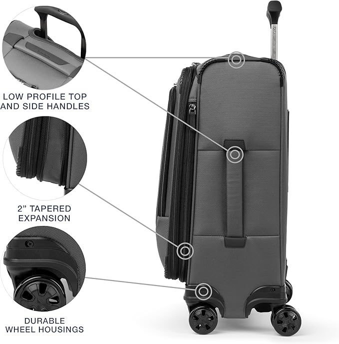 Travelpro Crew Classic Lightweight Softside Expandable Carry on Luggage, 8 Wheel Spinner Suitcase, Men and Women, Carry On 21-Inch, Titanium Grey
