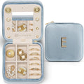 Vlando Teacher Must Haves, Personalized Initial Jewelry Case, Back to School Gift for Teacher, Teacher Appreciation Gifts, Teachers Day, Teacher Travel Jewelry Case with Initial - Letter E, Blue