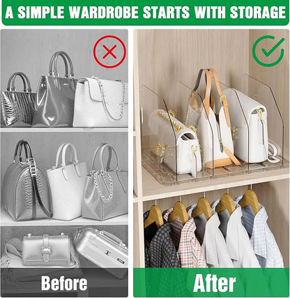 Bag & Purse Organizer for Closet, 2 Sets Adjustable Clear Handbag Storage Shelf, Plastic Clutch Dividers for Closet Organizers and Storage-Keep Purses upright (2 Sets)