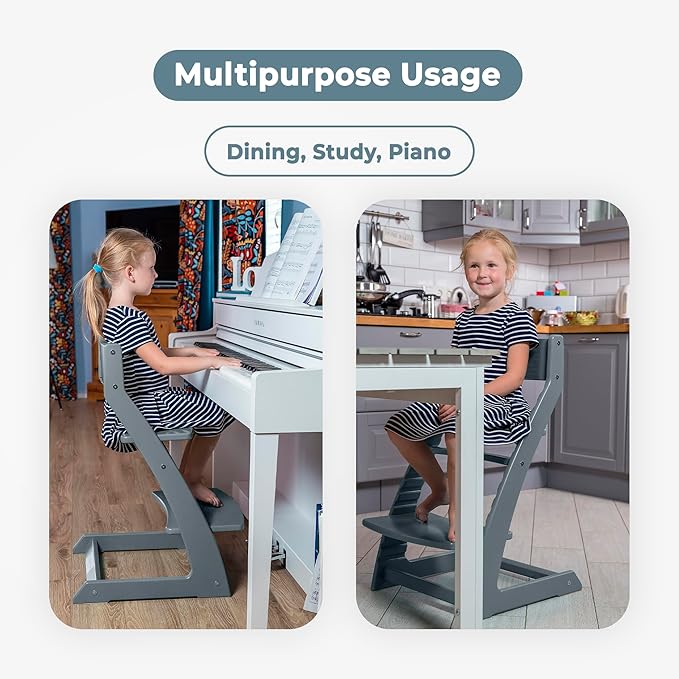 FORNEL Grey Wooden High Chair for Toddlers | The Grow-with-Me Adjustable Chair for Modern Farmhouse & Scandinavian Kitchens | A Smart Stokke Alternative