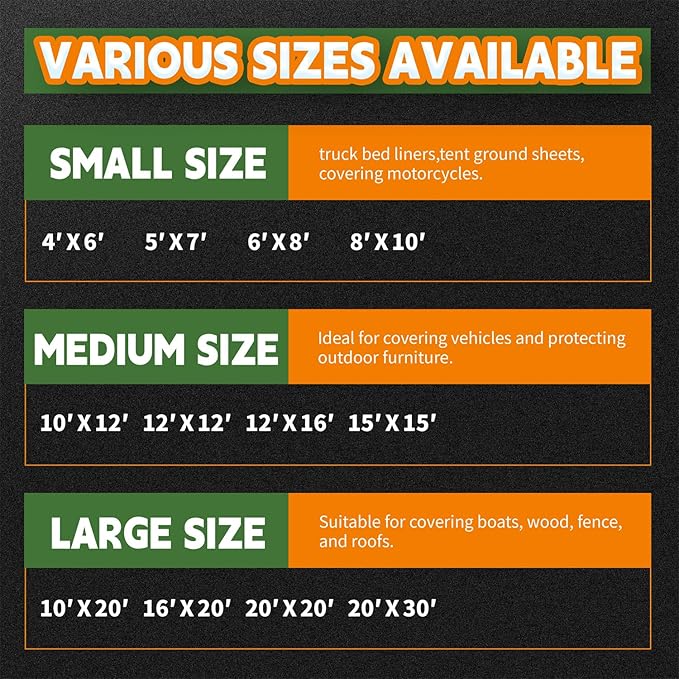 8x10 Feet Tarp Waterproof,9Mil Thick,Finished Size Tarps,UV Resistant,Durable,Multipurpose Poly Tarp Cover with Metal Grommets and Reinforced Edges,Green/Black by RAINDEWAY