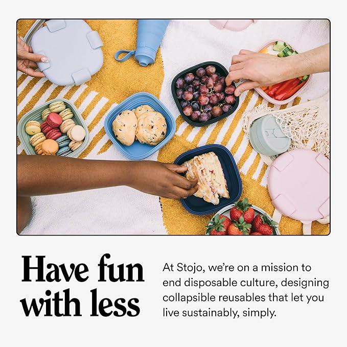STOJO Collapsible Bowl 5 Set - Translucent Steel, 36oz - Reusable Silicone Bowl for Hot and Cold Food - Perfect for Travel, Meal Prep, To-Go Lunch, Camping & Hiking - Microwave & Dishwasher Safe