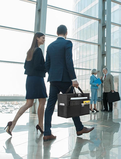 Qozary 2 Pack File Folder Organizer Box-Hanging File Tote Bag With Lids, Collapsible Portable Filing Organizer Box With Handle, Document Storage Bag For Office,Home,Travel, School