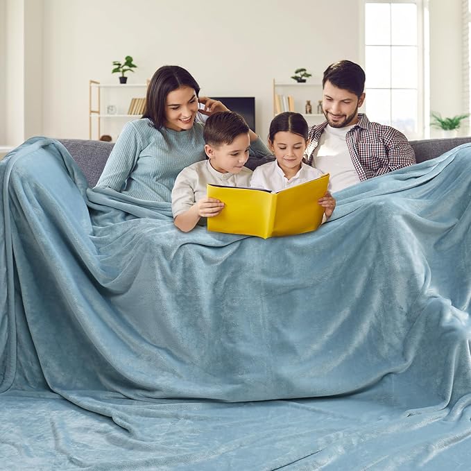 PHF Oversized King Fleece Blanket 120"x120", No Shed No Pilling Big Soft Blanket, Extra Large 10'x 10' Lightweight for Bed, Sofa Travel and Camping, Suitable for All Season, Dusty Blue