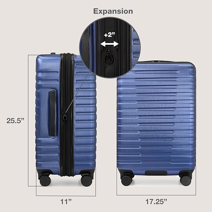 U.S. Traveler Boren Polycarbonate Hardside Rugged Travel Suitcase Luggage with 8 Spinner Wheels, Aluminum Handle, Navy, Checked-Medium 26-Inch