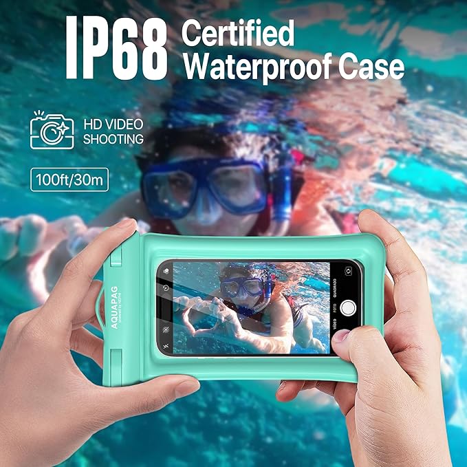NEPHI IP68 Waterproof Phone Pouch 2 Pack-Up to 8.0"，Adjustable Neck Lanyard Floating Waterproof Phone Case for iPhone,Phone Dry Bags for Vacation Beach Pool Travel Essentials (Aqua Green 4 Pack)