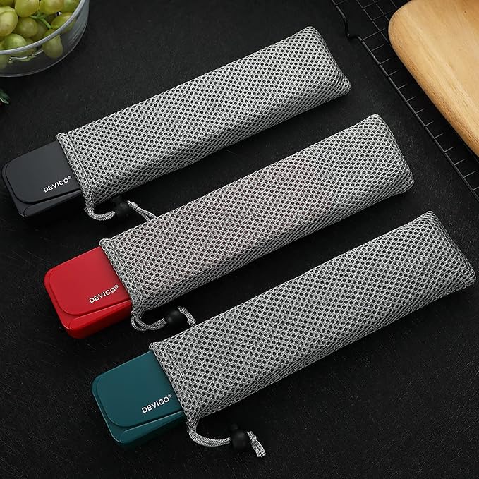 DEVICO Travel Utensils With Case, 18/8 Stainless Steel Camping Utensils, Reusable Portable Silverware Cutlery Set For Lunch Box, Include Fork Spoon Chopsticks