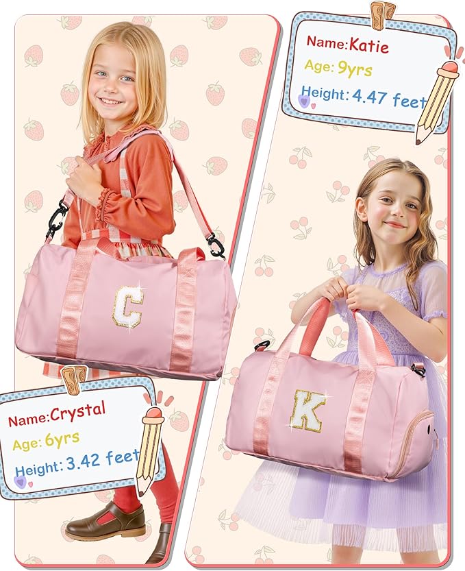 Easter Gifts for Kids-Girl Gym Bag with Shoe Compartment, Kid Personalized Weekender Overnight Bags, Initial Travel Tote with Makeup Pouch, Valentines Day Gift for Girls (Letter R)