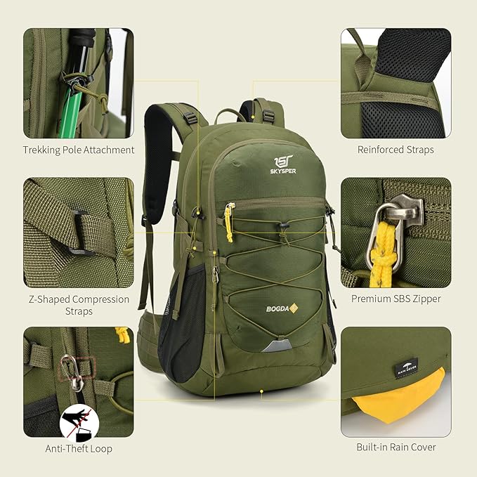 SKYSPER Hiking Backpack for Men Women, 35L Travel Backpack Waterproof Camping Backpack Outdoor Lightweight Daypack