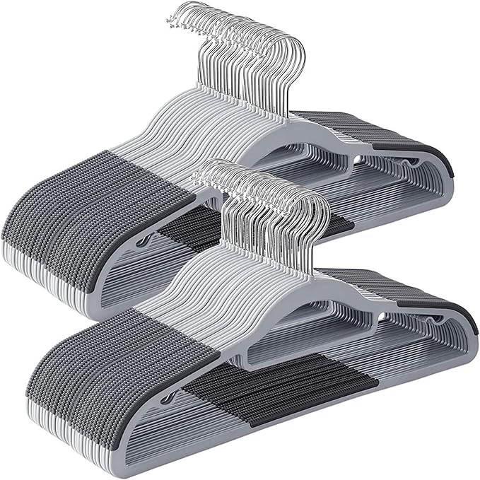 50 Pack Plastic Clothes Hangers Non Slip - 16.5 Inch Slim Space Saving Hangers for Closet, Heavy Duty Non-Slip Garment Hangers with 360° Swivel Hooks