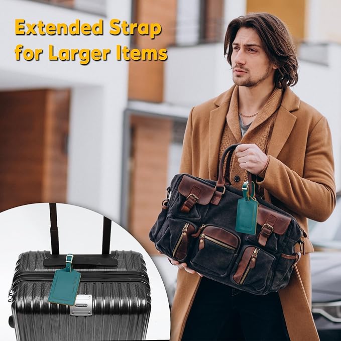 Travelambo Luggage Tags for Suitcases Faux Leather Privacy Protection 2 Pack Bag Tags Travel Accessories Essential, Summer Green