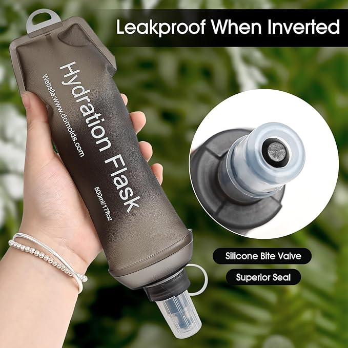 GYGYL Soft Flask, TPU Collapsible Soft Water Bottle for Hydration Pack, Running Vest, Leak-Proof Folding Water Bottle for Hiking Cycling Climbing Jogging-250ml Grey, 2pcs