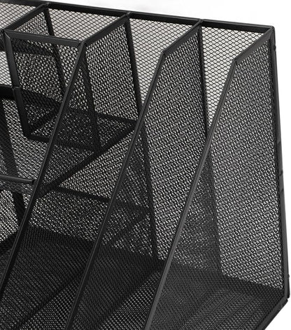 Metal Mesh Desk Organizer, Multifunctional Pen Holder & Office Supplies Organizer with Durable Lightweight Black Iron Design