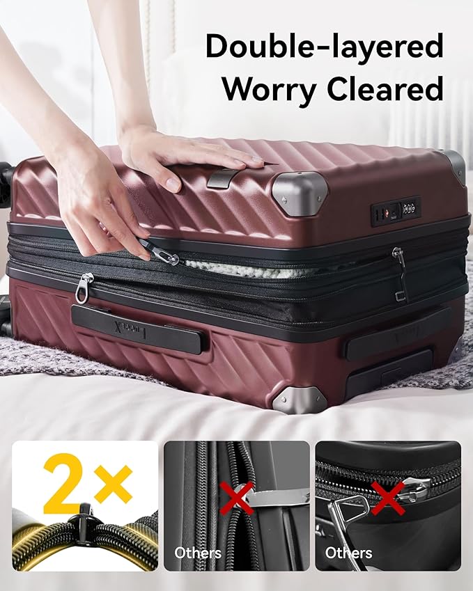 LUGGEX Luggage with Spinner Wheels, Polycarbonate Expandable Hard Shell Suitcase, 2 Piece Set, Blue