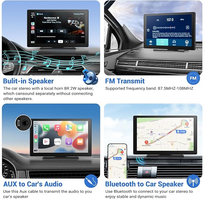 Wireless Apple Carplay Screen for Car 4K Dash Cam, 9" Portable Apple Carplay & Android Auto Car Stereo, with 1080p Backup Camera, GPS Navigation/Mirror Link/Voice Control/Bluetooth