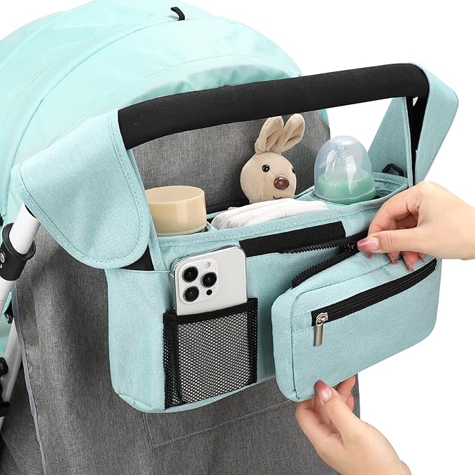 Accmor Universal Stroller Organizer with Insulated Cup Holder Detachable Phone Bag and Shoulder Strap,Stroller Bag Caddy Organizer Accessories Fits for Uppababy, Baby Jogger, Britax Strollers