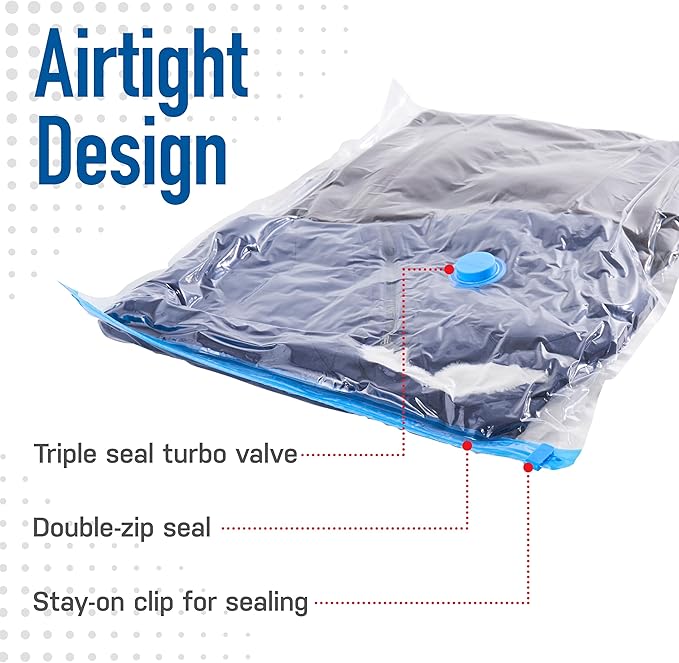 6 Pack Small Vacuum Storage Bags for Comforters, Blankets & Clothes – Vacuum Sealed Compression Bags with Hand Pump – Space Saver Storage Bags for Bedding, Moving, Travel & Organization