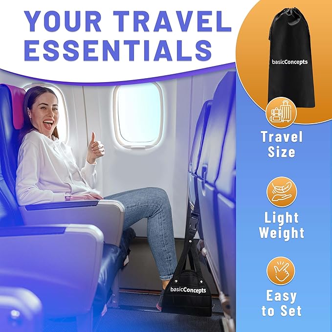 Airplane Foot Hammock (Memory Foam), Perfect Airplane Footrest to Relax Your Feet | Foot Hammock for Airplane Travel Accessories, Desk Foot Hammock, Travel Foot Rest, Comfy Foot Hanger Airplane